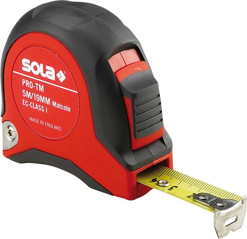 Solla Pro-TM8 Rollbandmaß 5m Rollmeter (EG-Prüfzeichen) Maßband mit Gürtelclip