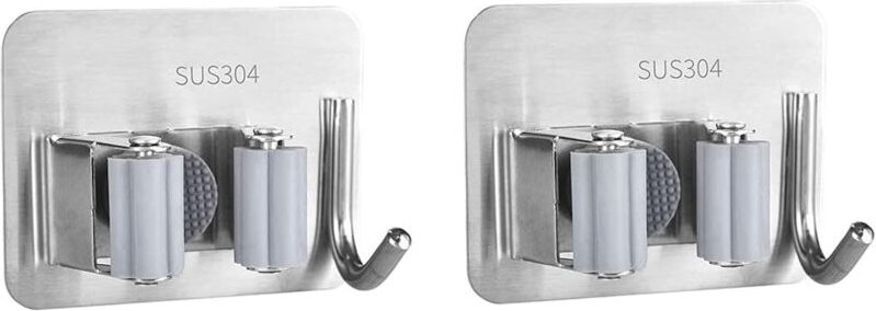 2 Stück Mopphalter, Mopphalter zur Wandmontage aus Edelstahl, selbstklebender Mopphalter mit Haken für Küche, Badezimmer...
