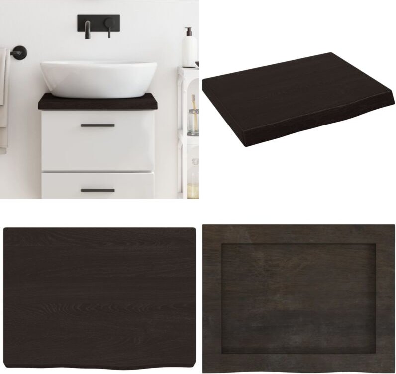 Waschtischplatte Dunkelbraun 40x30x(2-4)cm Massivholz Behandelt - Waschtischplatte - Eiche - Holzarbeitsplatte - Badreno...