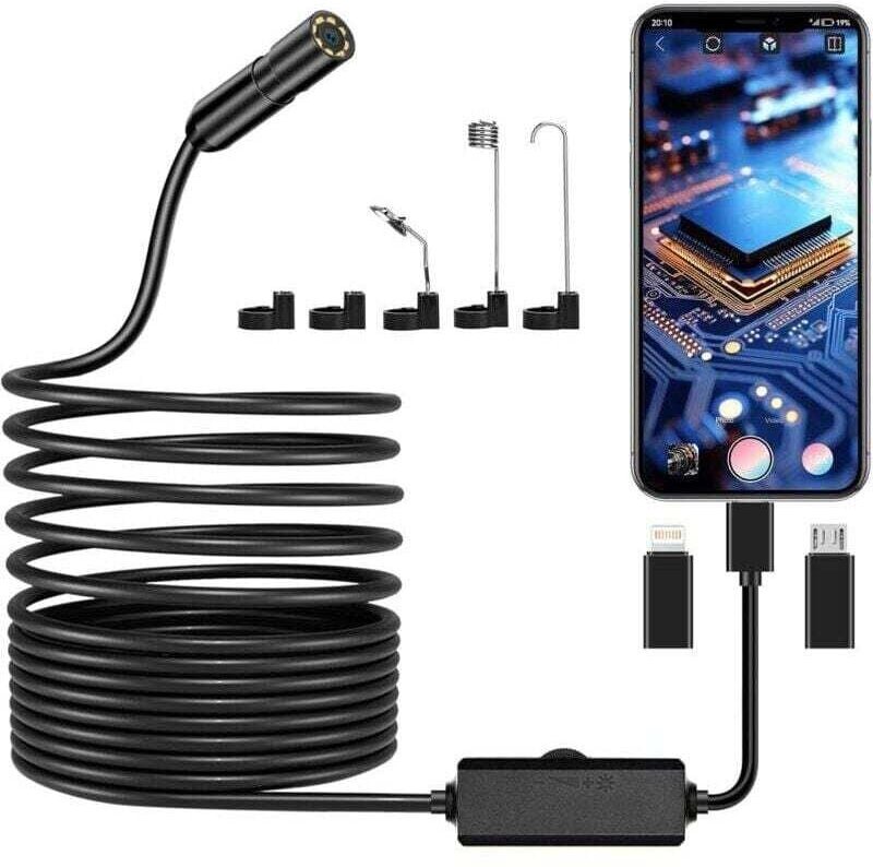 YMYNY Endoskopkamera, 1920P HD-Rohrinspektionskamera, IP67-Endoskopkamera mit 8 LED-Leuchten, 5 m halbstarres Kabel für ...