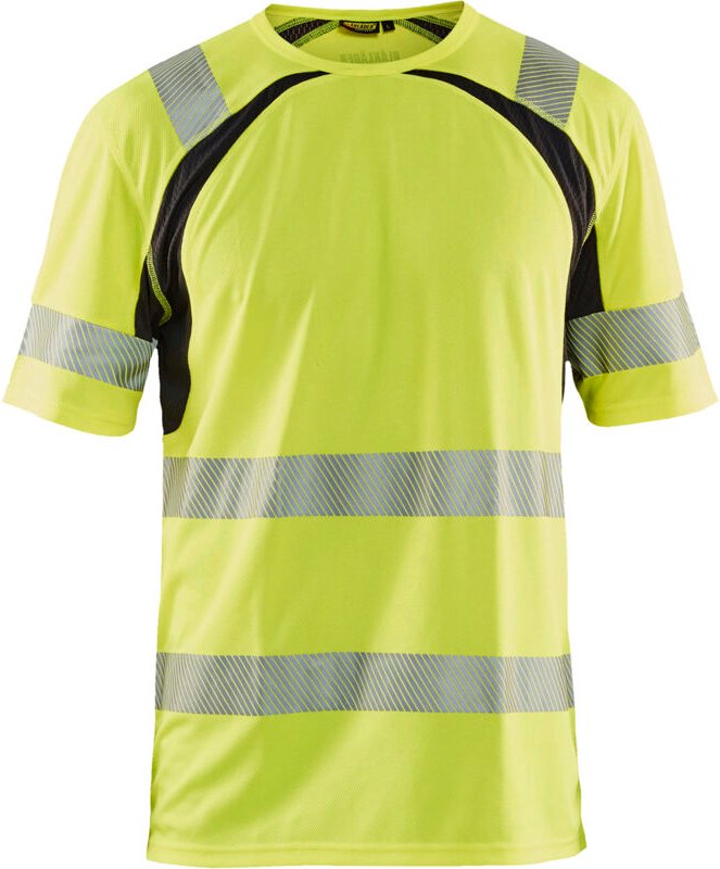 Arbeits-T-Shirt mit UV-Schutz und hoher Sichtbarkeit 3397 – Neon-Gelb/Schwarz 4XL