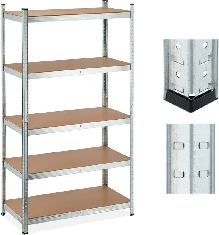 Schwerlastregal, 5 Ebenen, hbt 180x100x50 cm, 1250 kg Tragkraft, Lagerregal für Keller, Garage, Metall, silber - Relaxda...