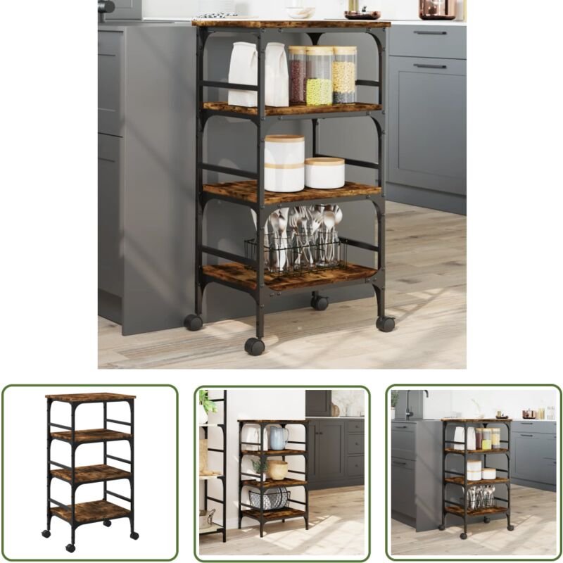 Küchenwagen Räuchereiche 45x35x89,5 cm Holzwerkstoff - Küchentisch - Küchenschrank - Kücheninsel - Rollwagen - Mobiliar ...