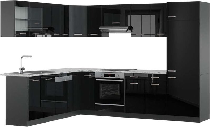 Thumbnail - Vicco - Eckküche R-Line, Schwarz Hochglanz/Anthrazit, 227 x 287 cm , ap Marmor