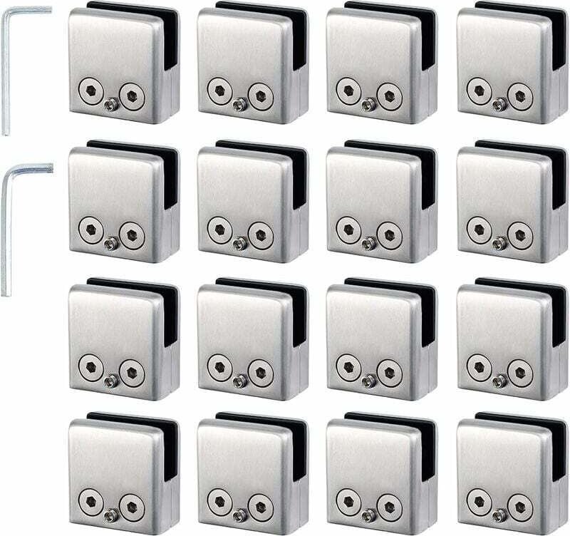 Thumbnail - 16 Stück Glasklemmen, 8–10 mm, Edelstahl 304, verstellbarer Winkel, Wandspiegelbefestigung, für Treppengeländer, Poolzau...