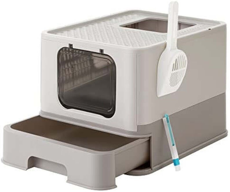 Leicht zu reinigende katzentoilette mit ausziehbarer schublade und gitteroberseite