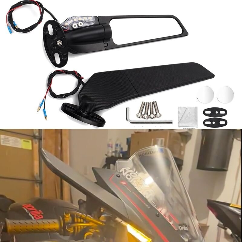 Motorrad-Außenspiegel mit LED-Blinkern, verstellbar, schwenkbar, Kontaktspiegel, Seitenspiegel, Ninja, Honda, Yamaha, Su...