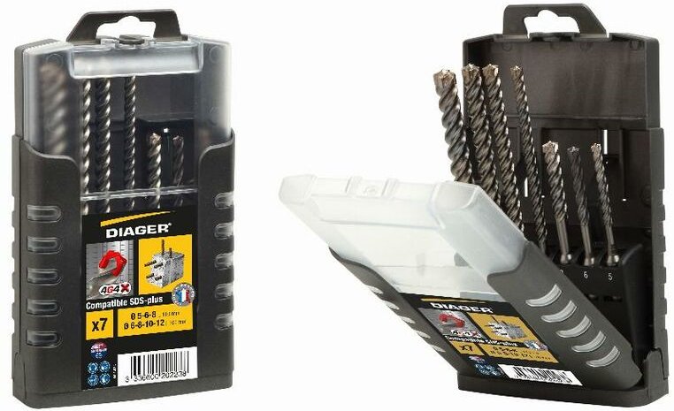 Betonbohrer sds+ Diager L.110 ø 5-6-8 L.160 ø 6-8-10-12 mm - 7 Stück - 1000V