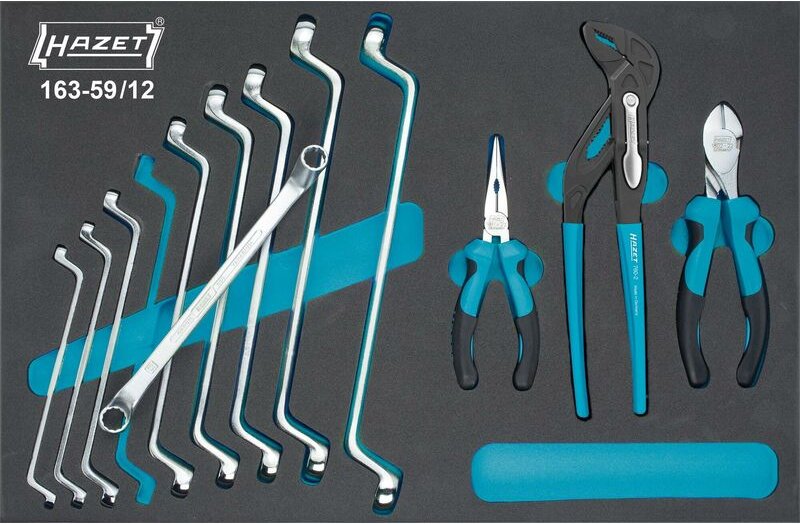 Werkzeug Satz ∙ Doppel-Ringschlüssel ∙ Zangen 163-59/12 ∙ Außen Doppelsechskant Profil ∙ 12-teilig ∙ 6 x 7 – 21 x 23