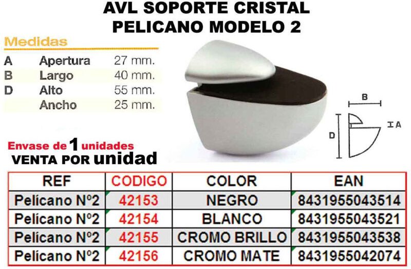 Pelicano-Glasträger, glänzendes Chrom, Modell 2, Preis pro Einheit