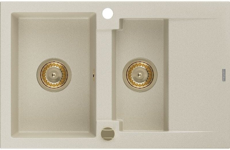 Gaspar 1,5-Becken-Granitspüle mit Abtropffläche 737 x 475 mm, Beige, Siphon Gold - 6507731505- - Mexen