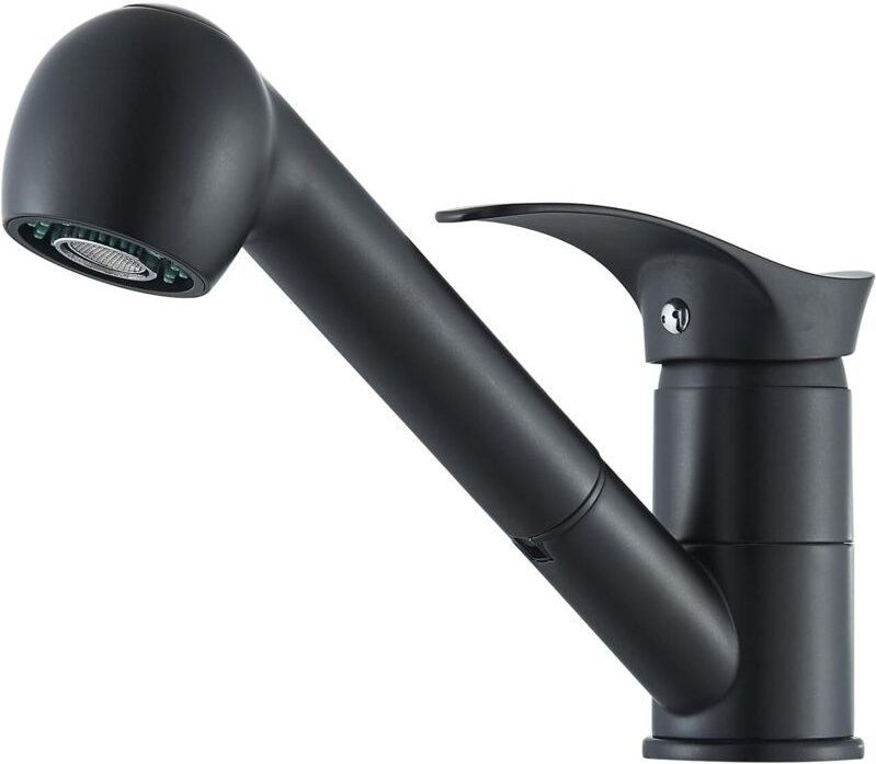 Thumbnail - Schwarzer Küchenhahn, Einhebel-Küchenmischbatterie mit Einhebelbrause, 360° schwenkbarer Wasserhahn für 1 Loch, 2 Sprühm...