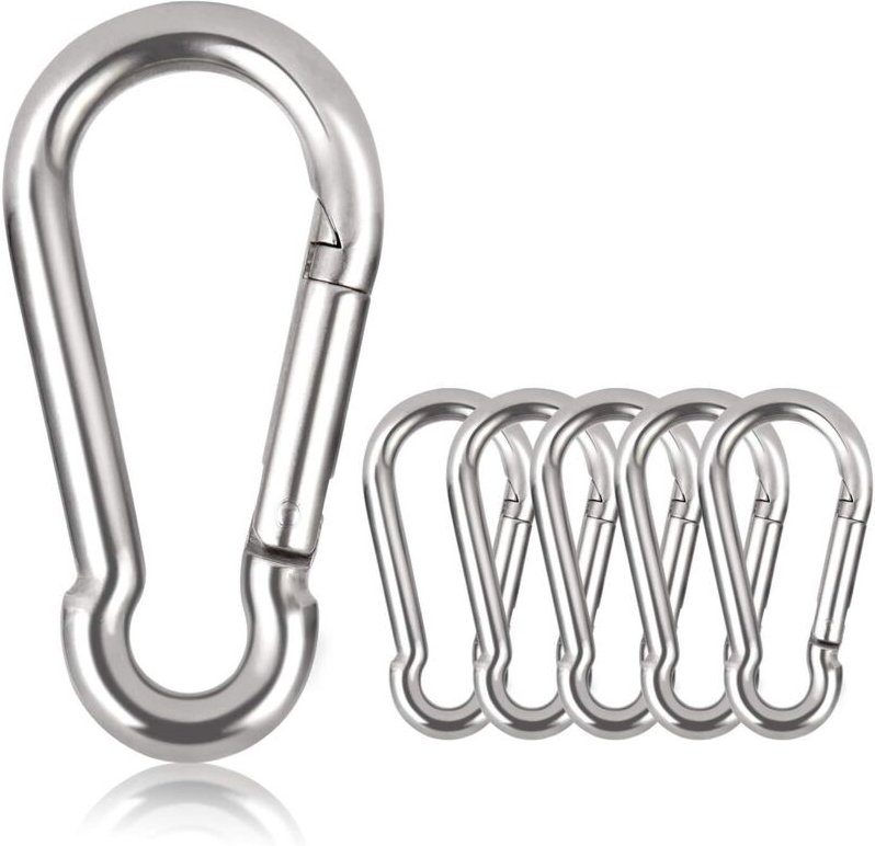 6er-Set Schlüsselanhänger-Karabiner – Durchmesser 6 mm – Maximale Belastung 160 kg – Verzinkte Kletterhaken (Φ6 x 60 mm)