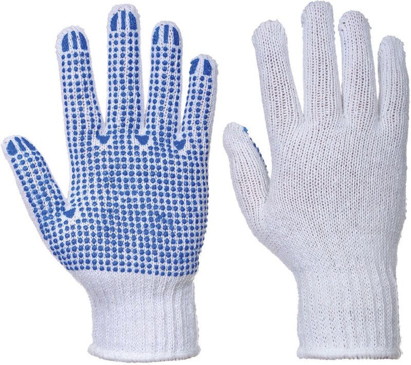 Klassische gestrickte Handschuhe mit PVC-Punkten Weiß/Blau S - Größe 7