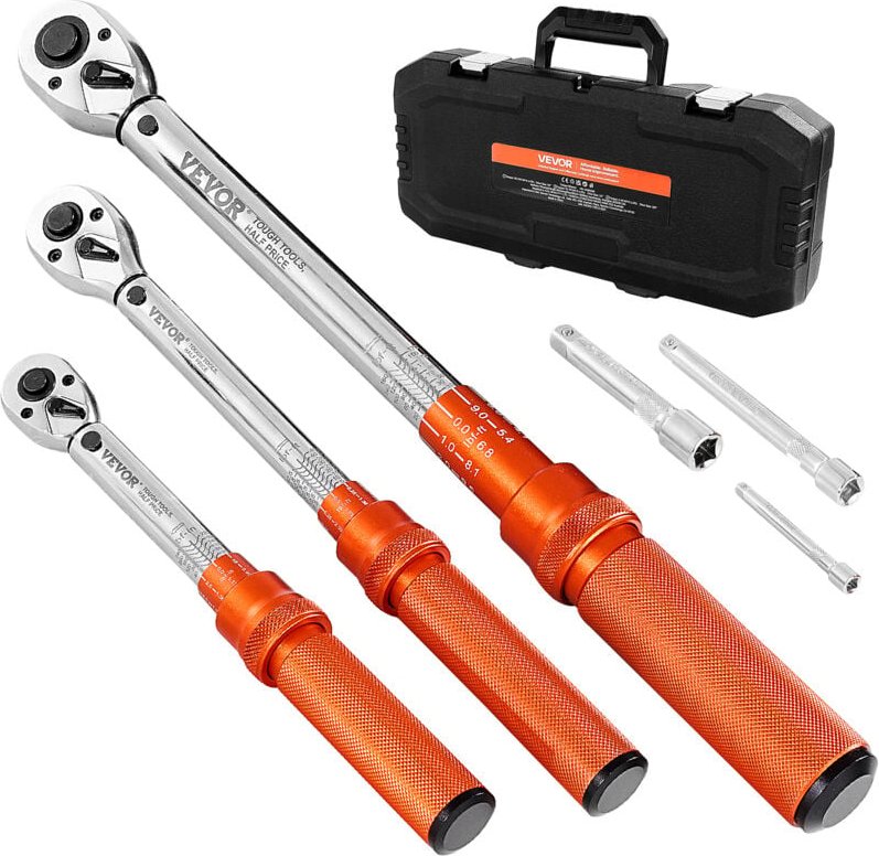 VEVOR Klick-Drehmomentschlüssel (3-tlg.) 1/4 3/8 1/2 Zoll Antrieb Zweiwege-Drehmomentschlüssel-Set mit Zweibereichsskale...