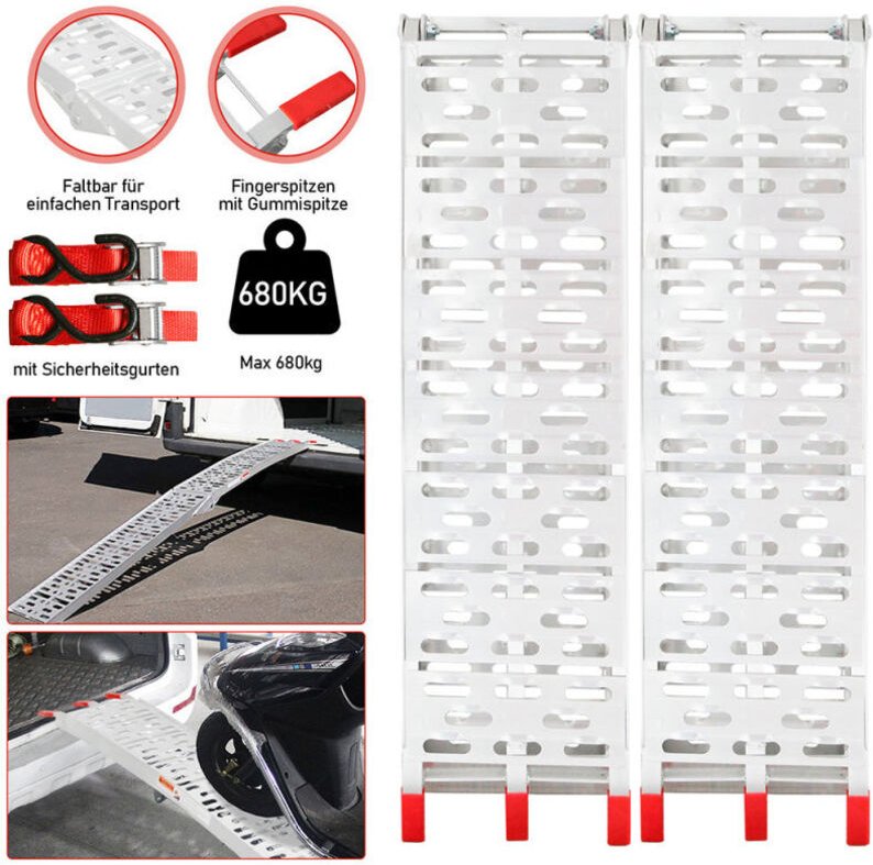 TolleTour 2X Auffahrrampe Verladerampe Rampe Verladeschiene Auto Laderampe für Motorrad. Anhänger bis 680kg