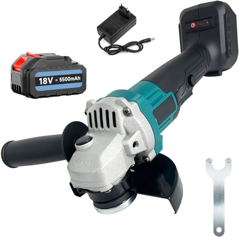 Thumbnail - Schleifmaschine, Akku-Winkelschleifer, 18V 800W 125mm Winkelschleifer, Schleifwerkzeug mit Schiebegriff, 5.5A Akku und L...