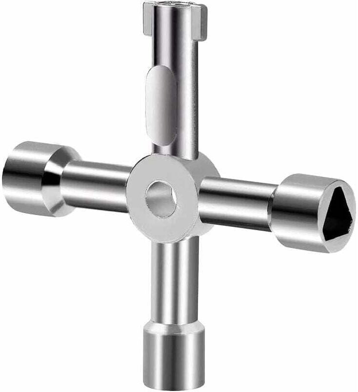 4-Wege-Multifunktionsschlüssel zum Öffnen von elektrischen Wassertüren, Gaszählern, Schränken und Boxen (Silber)