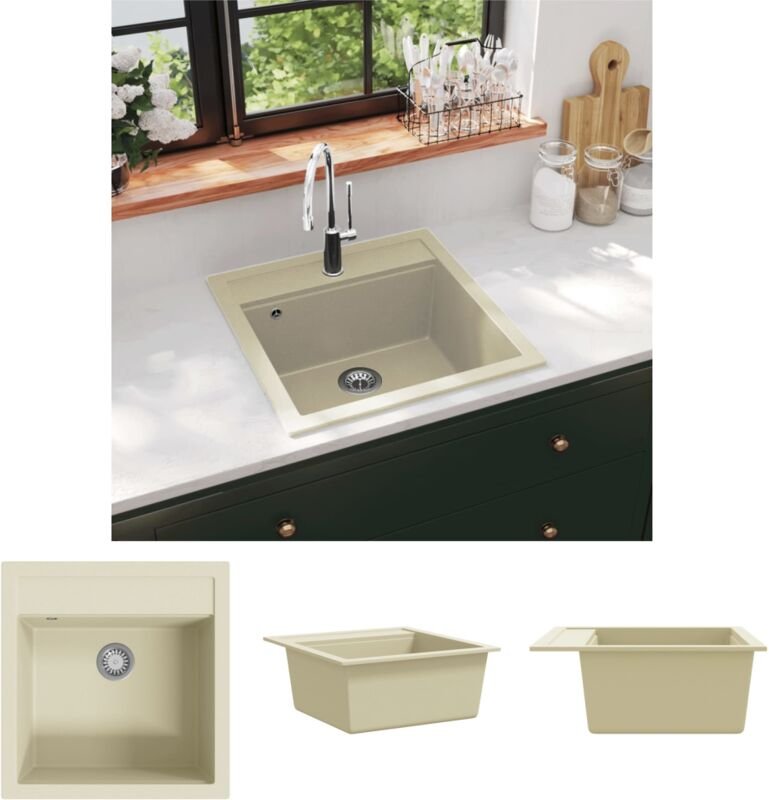 The Living Store Granitspüle Einzelbecken Beige - Küchenspülen & Spülbecken - Beige