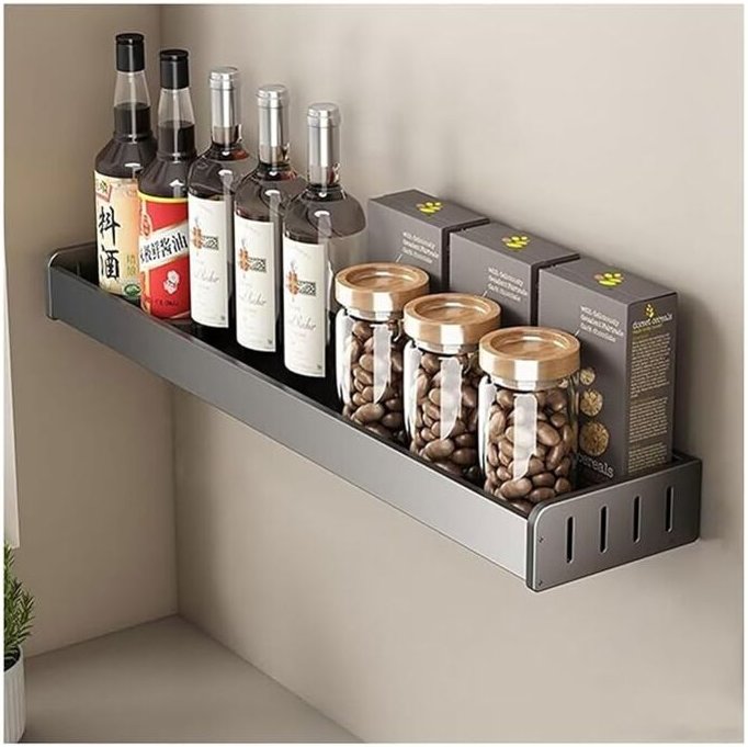 40 x 13,8 x 5,5 cm Wand-Gewürzregal, Küchen-Wandregal ohne Bohren, Gewürzregal mit Stange und Haken, Metall-Gewürzregal,...