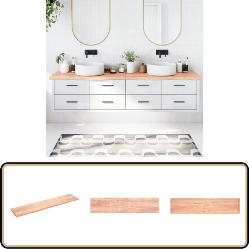 Waschtischplatte Hellbraun 220x50x(2-4) cm Massivholz Behandelt - Holz Waschttisch Platte - Eiche - Massivholz Arbeitsfl...