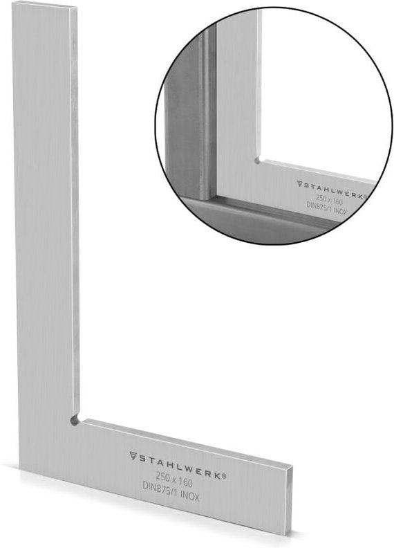 STAHLWERK Flachwinkel 90° 250 x 160 mm DIN 875/1 aus rostfreiem Edelstahl