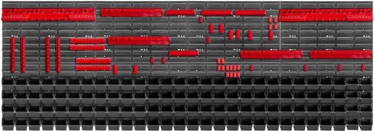 Werkstattwandregal, Wandplatten, 232 x 78 cm, Rot und Schwarz, 162 tlg. - Kadax