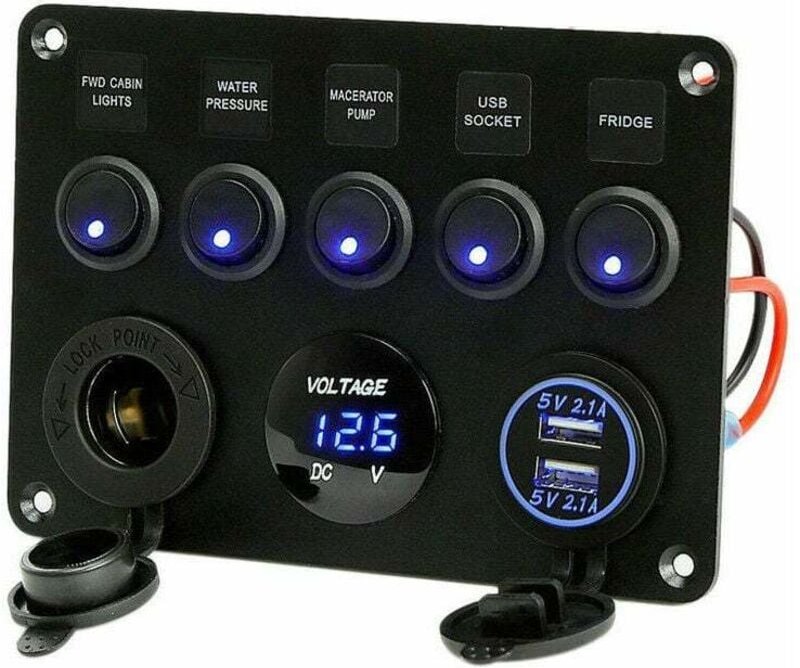 Thumbnail - Tigrezy - 5er-Pack Wippschalter, Dual-USB-Buchse, 12-V-Ladegerät, Steckdose, LED-Voltmeter für Auto, Boot, lkw, Wohnmobi...