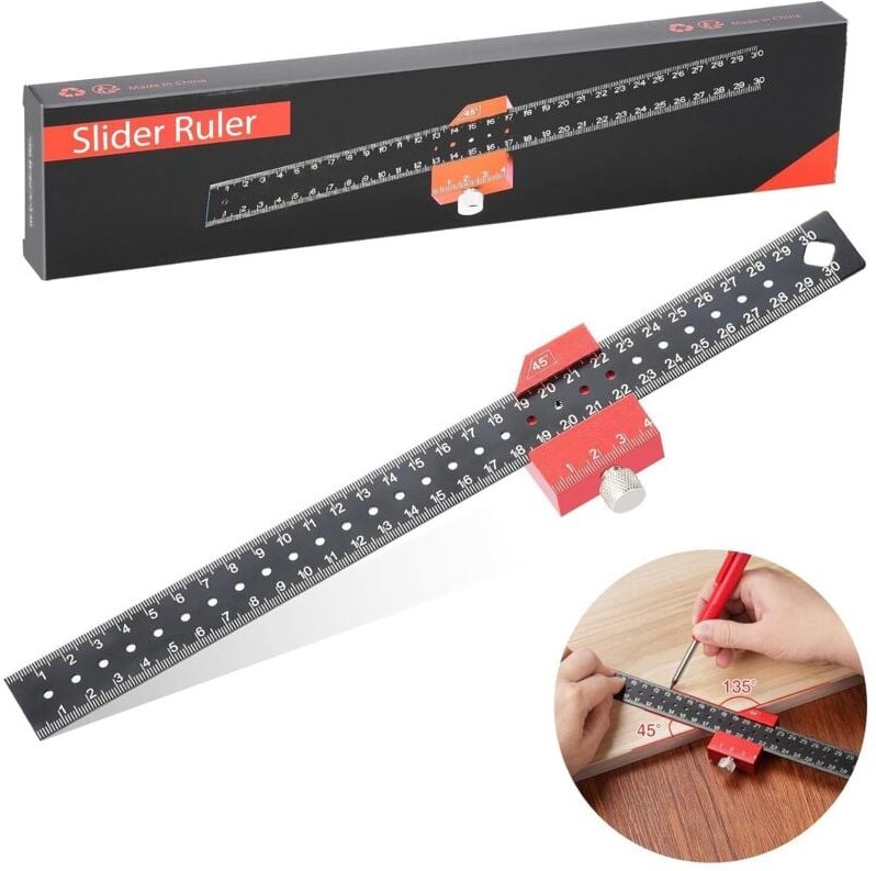 300 mm Profi-Kombinationswinkel, 45°/90° metrischer Zimmermanns-Anreißer, Messwerkzeug, Linienblock für die Holzbearbeit...