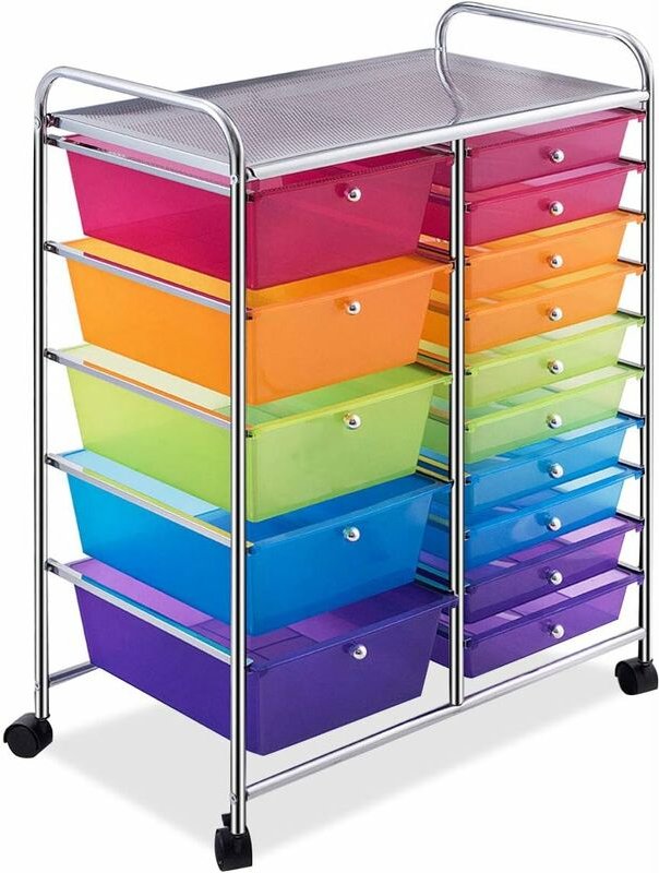 Rollwagen mit 15 Schubladen, Rollregal, Beistellwagen Haushaltswagen Rollcontainer Badrollwagen Badtrolley Badregal (Far...