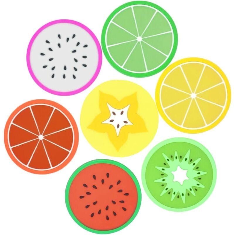 Thumbnail - 14 Silikon-Untersetzer, kreative rutschfeste Obst-Untersetzer, runde Untersetzer, geeignet für Zuhause, Büro, Bar und Re...