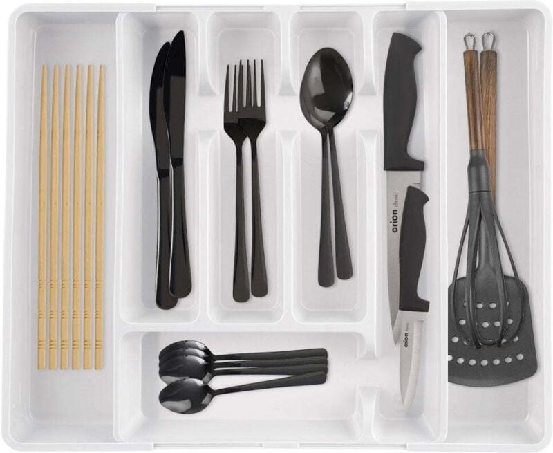 Northix - Adjustable white plastic cutlery organizer with 5 7 compartments