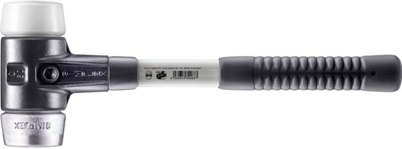 SIMPLEX-Schonhammer, Superplastik / Weichmetall mit verstärktem Tempergussgehäuse und Fiberglasstiel D=60 mm 3779.060