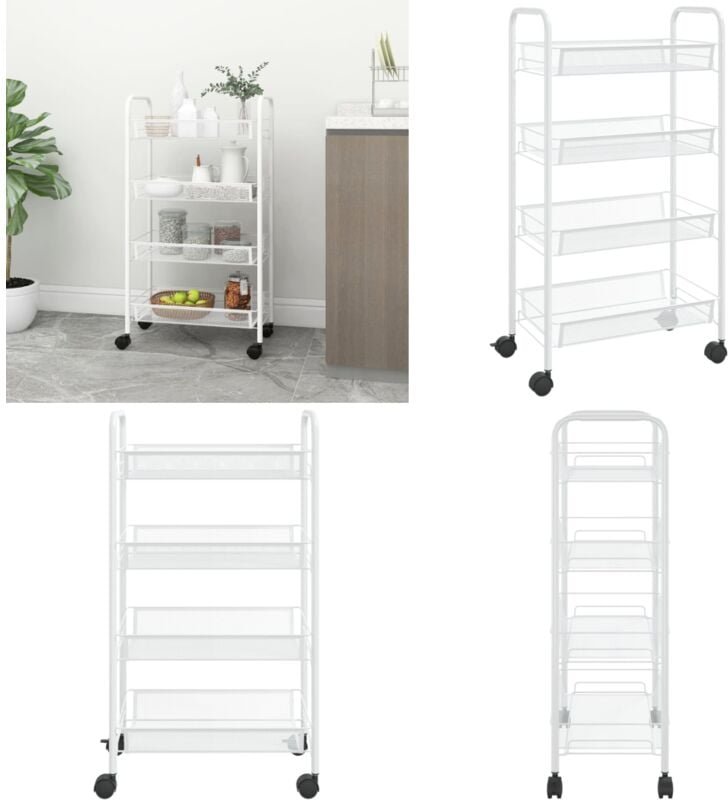 Küchenwagen 4 Etagen Weiß 46x26x85 cm Eisen - Küchentrolley - Küchenwagen - Rollwagen - Lagerung - Organisation - Home &...