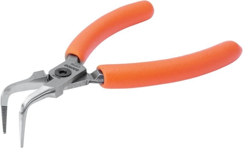Thumbnail - Kompakte Flachrundzangen mit um 90º gebogener Spitze und orangefarbenen PVC-Griffen, 125 mm - Industrieverpackung - Bahc...