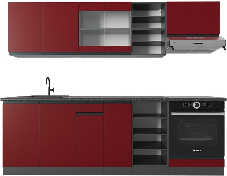 Thumbnail - Vicco - Küchenzeile R-Line, Rot/Anthrazit, 240 cm , ap Anthrazit