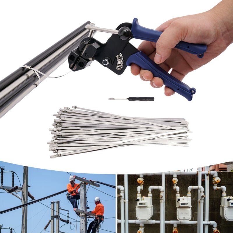 100 Stück Edelstahl Kabelbinder + Kabelbinder Zange, Metall Kabelbinderwerkzeug Kabelbinder aus Edelstahl Kabelbinderwer...