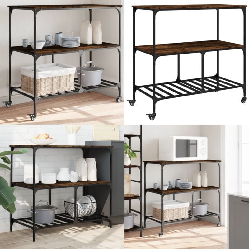 Küchenwagen Räuchereiche 100x50x95 cm Holzwerkstoff - Küchentisch - Servierwagen - Lagertisch - Mobiliar - Vintage Stil ...