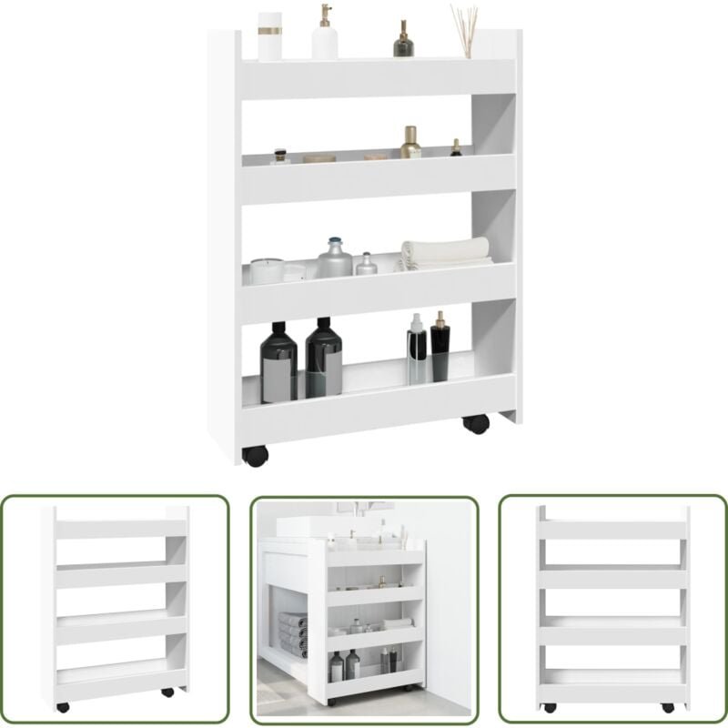 The Living Store - vidaXL Aufbewahrungswagen Schmal 4 Etagen Weiß Holzwerkstoff