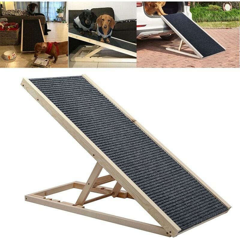 Dayplus - Hunderampe Haustier Welpen Rampe Einstellbare Höhen rutschfeste Teppich Treppe-Massive hölzerne Rampe Hunderam...