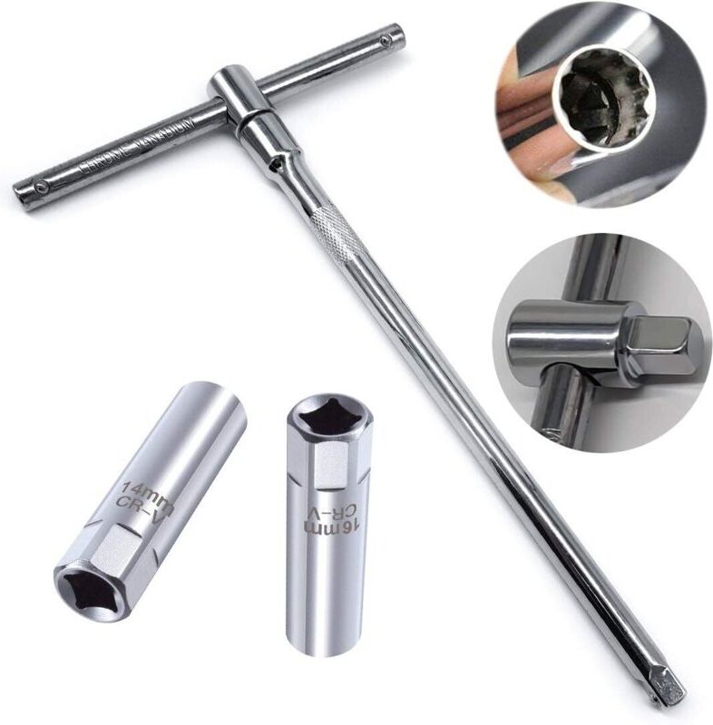 Stück 3/8 Zoll dünnwandige Zündkerzenstecker, 12-Punkt-Entfernungswerkzeug, 14 mm und 16 mm + 3/8 Zoll verstellbarer T-S...