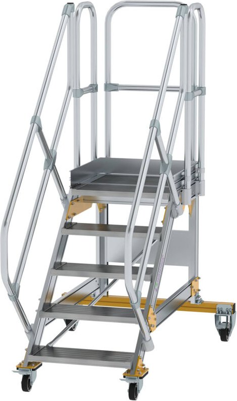 Günzburger Steigtechnik - Plattformtreppe 45° fahrbar Stufenbreite 0,6 m 5 Stufen Aluminium geriffelt - 600765