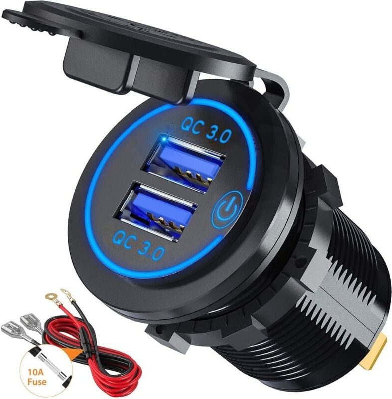 Thumbnail - Quick Charge 3.0 USB-Auto-Schnellladegerät, Steckdosenadapter mit Schalter, 12 V/24 V, 36 W, Dual QC3.0 USB für Marine, ...