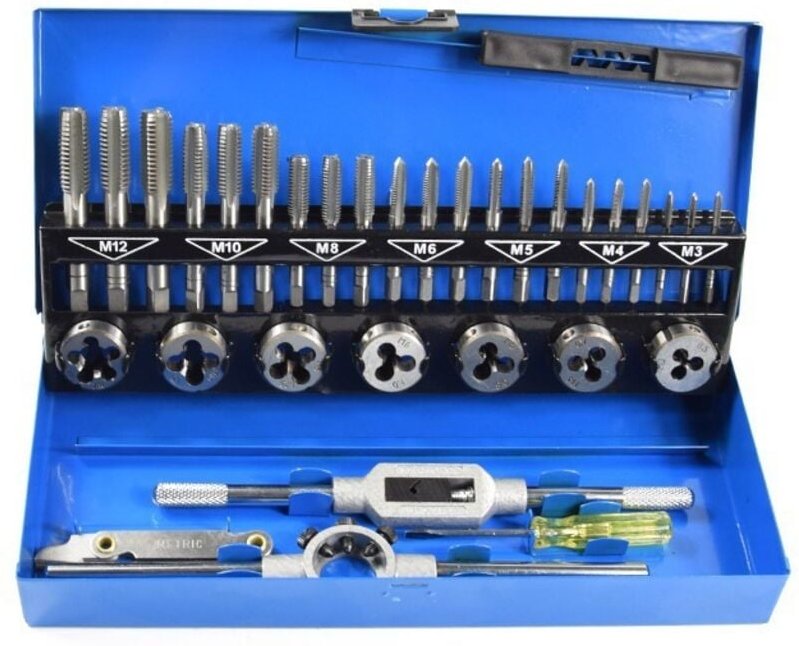 Gewindebohrer- und Schneideisensatz, 32-teilig, HSS-Gewindebohrer- und Schneideisensatz, metrischer Schraubenschlüsselsc...
