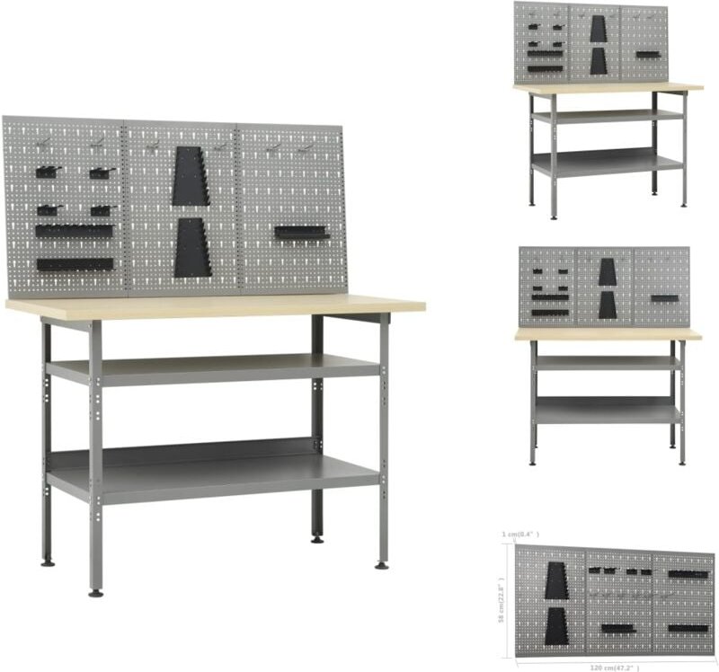 Vidaxl - Werkbänke - Living Werkbank mit 3 Werkzeugwänden - Grau