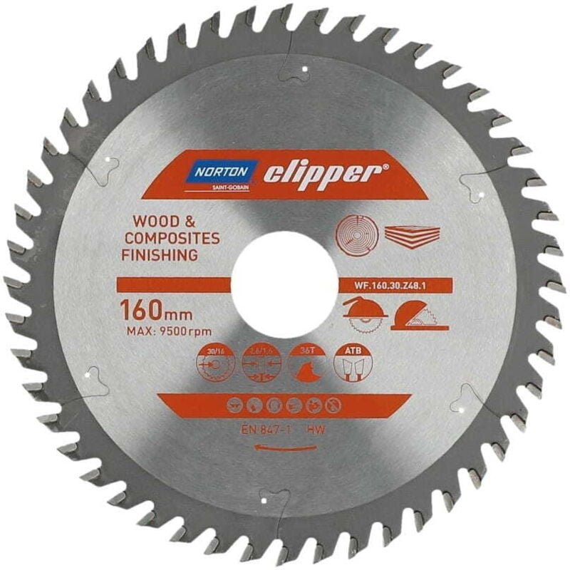 NORTON KREISSÄGE 160 mm x 30/16 mm x 48z HOLZ & VERBUNDWERKSTOFFE ATB (2,6 / 1,6)