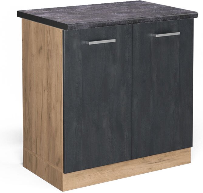 Vicco - Stehender Küchenschrank R-Line, Schwarz Beton, 80 cm ap Anthrazit