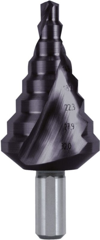 RUKO Stufenbohrer HSS-TiAlN, spiralgenutet mit Kreuzanschliff Größe Nr. 6