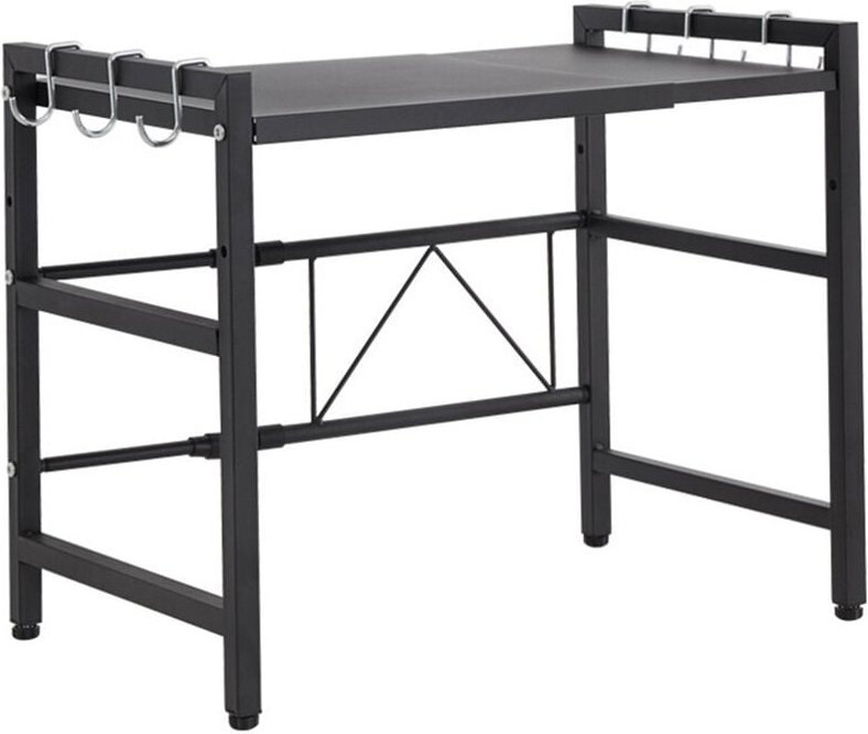 Ausziehbares Mikrowellenregal aus Karbonstahl 40/64 x 45 x 36,5 cm mit Haken für die Küche zu Hause, schwarz