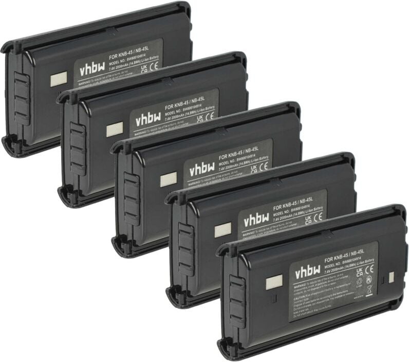 vhbw 5x Akku Ersatz für Kenwood KNB-45, KNB-45L, KNB-45Li für Funkgerät, Walkie Talkie (2000 mAh, 7,4 V, Li-Ion)